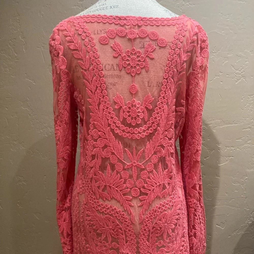 COPY - Sundance Coral Lace Embroidered Mesh Floral Tunic, Size Medium& XS - Picture 2 of 11